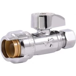 Cheap 🛒 SharkBite 1/2 in. Push X 3/8 in. Compression Brass Straight Stop Valve ⭐